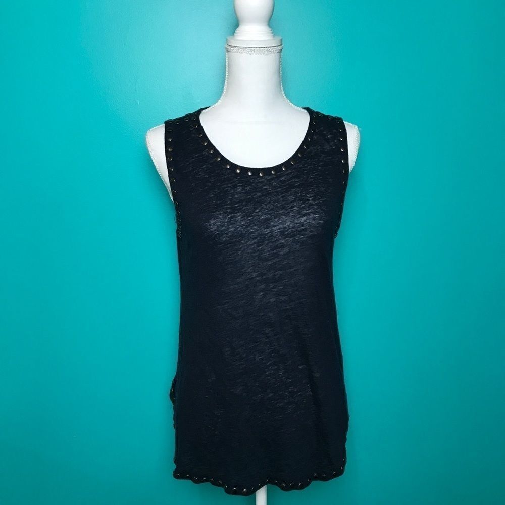J.crew  100% linen Navy Studded tank Size Medium